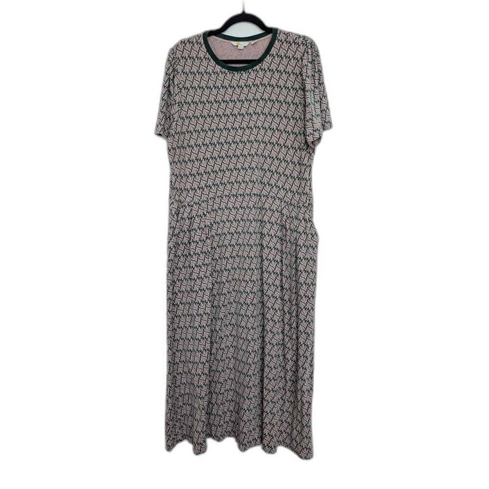 Boden Lucinda Jersey Leaf Blockprint Maxi Crew Neck Short Sleeve Dress Sz 20/22R